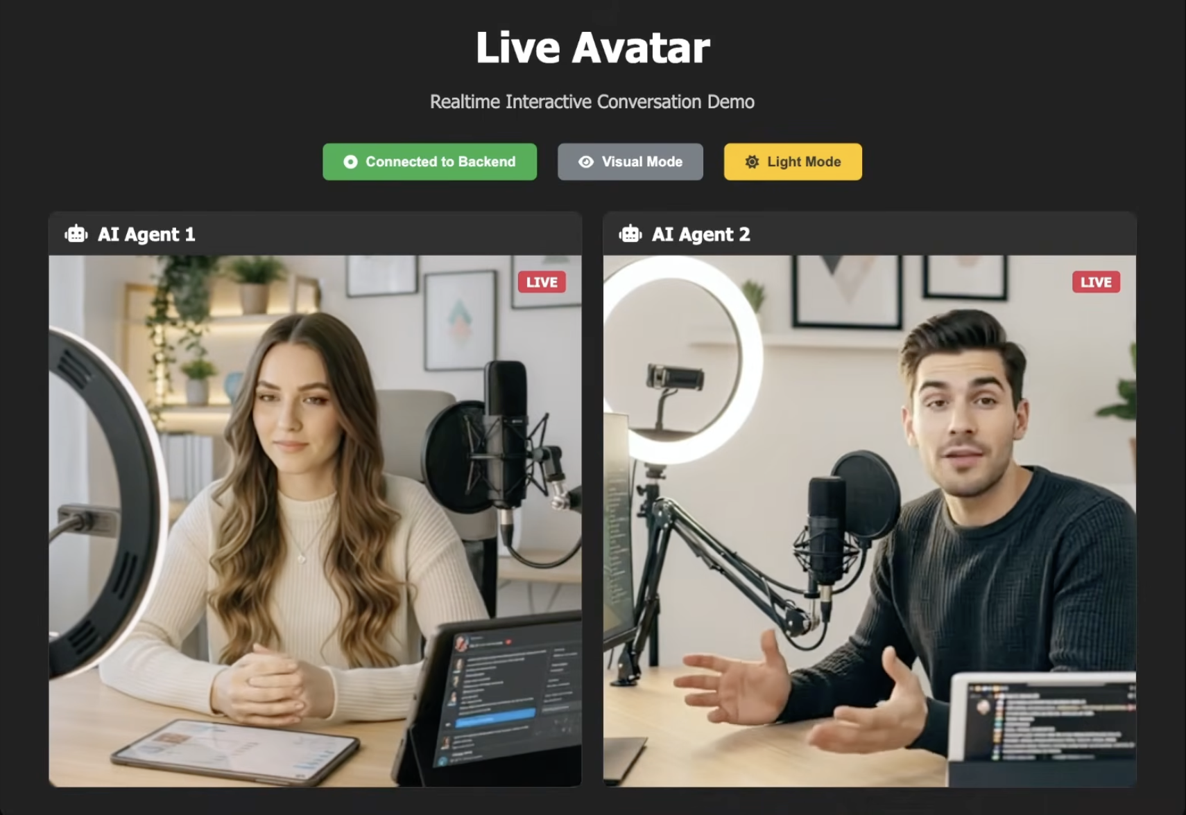 LiveAvatar real-time interactive conversation demo with two AI agents